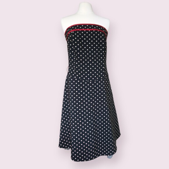 RUBY ROX Polka Dot Pin Up Dress Sz 18 Midi Tulle Strapless Flare Black Retro - Picture 1 of 11